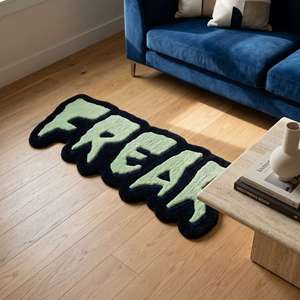 Tapis d'intérieur moderne en laine tuftée à la main, antidérapant, à poils moyens, avec typographie unique et motif géométrique vert, pour salon, chambre et salle de jeux - Product Image 6