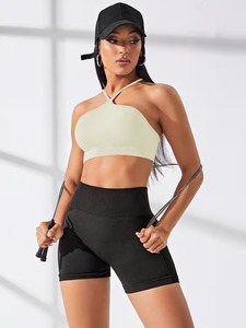 Ladies Seamless Halter Neck Active <b>Top</b> Thin Strap Straight Back Exercise Brassiere High <b>Compression</b> Workout Vest Vendor - Product Image 6