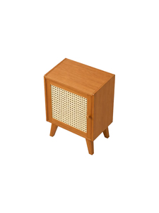 Mesita de Noche Moderna de Mediados de Siglo con Patas de Madera, Puerta de Ratán y Acabado Natural, Gabinete de Almacenamiento para Dormitorio - Product Image 2