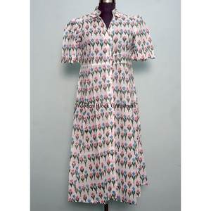 Vestido indio vintage de algodón con estampado floral hecho a mano, cuello en V, lavable, para verano, estilo bohemio, largo hasta el tobillo, para mujer. - Product Image 3