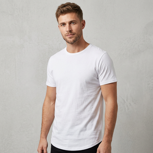 T-shirt blanc en coton à manches courtes pour homme, col rond, coupe classique, design uni, jersey tricoté, couleur unie - Product Image 6