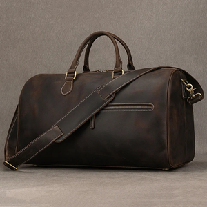 Sac de voyage en cuir véritable pour hommes, 30-40l, sangle réglable, fermeture à glissière, poignée souple de couleur unie, décontracté, pour voyage - Product Image 1