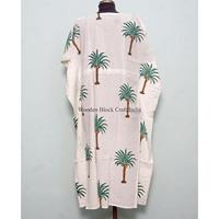 Magnifique Kaftan Long en Coton Biologique 100% Écologique et Naturel pour Femme, Imprimé Floral, Vêtement Tendance d'Été pour l'Automne