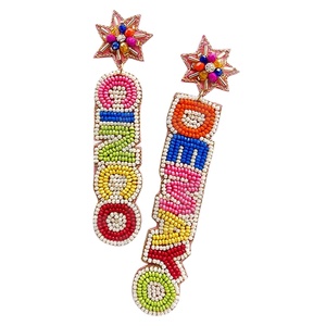 Demayo cinco Designer Beaded Earrings for Women Patriotic <b>Memorial</b> Day Orange White Blue Colour Fabric Material - Product Image 1