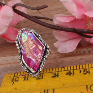 Bague en argent sterling 925 sertie de druzy rose scintillant en gros pour femmes, bijoux de déclaration scintillants en cristal pour les fêtes - Product Image 2