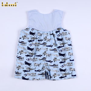 ชุดจั๊มสูทเด็ก Babeeni ลายเครื่องบินน่ารัก แบบ OEM ODM ชุดรอมเปอร์เย็บสม็อค ติดกระดุมแป๊ก - BB3572 ผ้าฝ้ายออร์แกนิค 100% - Product Image 5
