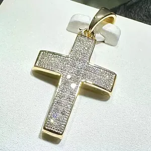 2Ct Round Cut Real Moissanite Cross <b>Charm</b> Women's Pendant 925 Sterling <b>Silver</b> Gold Plated Vintage Style Tishya Diamond - Product Image 4