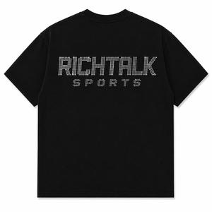Men's <b>Collarless</b> Black Casual Short Sleeve T-<b>Shirt</b> Glitter Print Rhinestone Logo Front Breathable Summer Wear ODM Soft 100% - Product Image 3