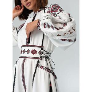 Vestido de mujer ucraniano bordado, corte en A, cintura natural, largo hasta el suelo, rojo, para boda/festival folclórico, 100% algodón, tallas S M L - Product Image 3