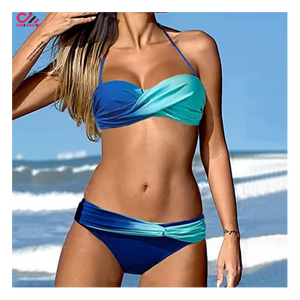 Wholesale Price Custom Solid Color Swimming Suit Beachwear Bathing Suits For Women Two Piece High Waist <b>Bikini</b> <b>Set</b> - Product Image 3