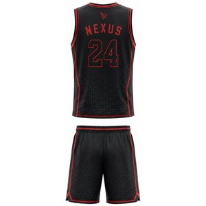 Conjunto de Uniforme de Baloncesto Nexus, Cuello en V, Sin Mangas, Ropa Deportiva al por Mayor, Sublimada, de Secado Rápido, Uniforme Atlético para Adultos, 24 Negro Rojo - Product Image 2
