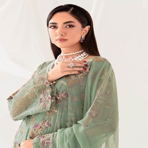 Women's Embroidered Chiffon Three-Piece Punjabi Suits Ramsha Vol R-10 Long Maxi Frock <b>Eid</b> <b>Dresses</b> Heavy Party Wear for Indian - Product Image 6
