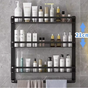 Modern No-Drill Wall-Mounted Bathroom Corner <b>Storage</b> <b>Rack</b> Aluminum Finish Organizer for Sink Toilet <b>Shower</b> Hotel Bathroom Use - Product Image 3