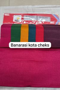 Indian Banarasi Kota Silk <b>Fabric</b> for Ethnic Wear Wrinkle Resistant Plain Woven Checks for Women Medium <b>Weight</b> 44 Inch 48 GSM - Product Image 2