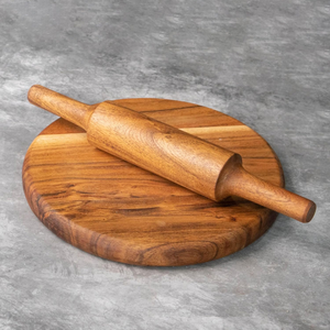 Rouleau à pâtisserie et planches à rouler en bois d'acacia, artisanat de sculpture sur bois, forme ronde, Chakla Belan, pour accessoires de cuisine - Product Image 4