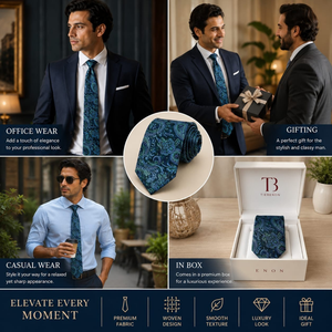 Corbata Premium Azul Verde con Diseño Paisley para Hombre |   Corbata de Diseño Tejida para Eventos Formales, Bodas y Fiestas Empresariales |   Estilo de Ropa de Regalo de Lujo - Product Image 5