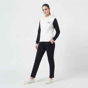 Ensemble de survêtement à capuche pour femme, noir et blanc, en coton, vêtements de sport décontractés, manches longues, pantalon long, coupe régulière, toutes saisons - Product Image 1