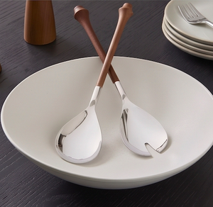 Traditional Design Silver Stainless Steel Silverware Salad <b>Server</b> With Wooden Handle For Home Kitchens And Dining - Product Image 1