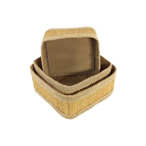 Set of 3 <b>Square</b> Seagrass <b>Baskets</b> with Fabric Stitching Handmade Storage <b>Basket</b> Wholesale eco-friendly Made in Vietnam - Product Image 1