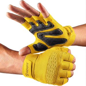 Guantes de gimnasio Rexfit de medio dedo, verdes, de malla transpirable, con correa ajustable para la muñeca, para levantamiento de pesas, guantes deportivos unisex. - Product Image 2