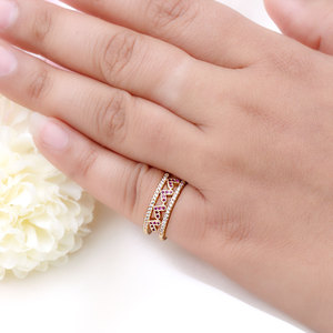 Wholesale 14K Gold Plated Zircon Double Layer Heart Adjustable <b>Open</b> <b>Ring</b> for Women Wedding Engagement Gift with Pave Setting - Product Image 3