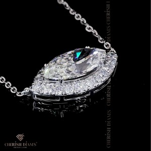 Collar con Colgante de Diamante Corte Marquesa de Diseño Moderno en Oro Blanco de 18K con Cadena para Mujer, Ideal para Bodas - Product Image 2