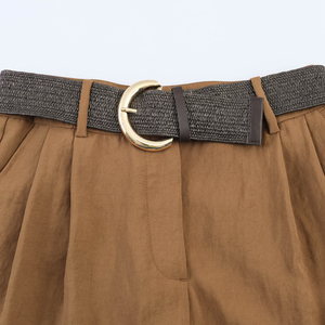 Shorts d'été décontractés plissés à 4 coloris avec fermeture éclair et ceinture, couleur unie, pour femmes - Product Image 6