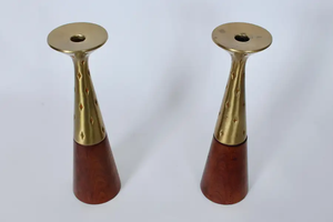 Elegant Solid Wood & Polished Brass <b>Taper</b> Stand Material Decorative Candlestick for Wedding Table Centerpiece <b>Candle</b> Holder - Product Image 2