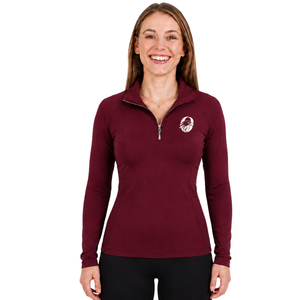 Chemise d'équitation pour femme, couleur bordeaux, à manches longues, avec fermeture éclair quart, extensible, respirante, haut de performance pour l'entraînement équestre - Product Image 1