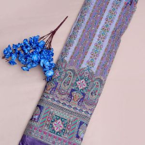 Elegante tela crepé étnica india con patrón Paisley de 54 pulgadas, con bordado de lentejuelas luminosas, en colores lavanda, lila, elefante, pavo real y Daman. - Product Image 1