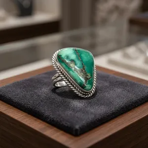 Anillo de Cóctel de Plata de Ley 925 con Turquesa, Engaste de Bisel, Estilo Bohemio, para Uso Diario de Mujer - Product Image 4