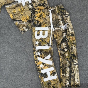 Custom <b>Leaf</b> Camo Printed Fleece Tracksuits Top Quality <b>Screen</b> Printed Wording Full Zip Hooded Sweatshirt Set for Men - Product Image 3