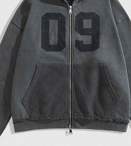 Sweat-shirt à capuche zippé vintage pour homme, effet délavé, tissu épais, motif graphique, coupe oversize, style streetwear rétro - Product Image 6