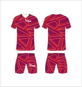 Conjunto de Uniforme de Fútbol Sublimado Personalizado, Patrón Geométrico Rojo, Transpirable, de Secado Rápido, Jersey de Fútbol para Equipo, Pantalones Cortos, para Hombres, Niños y Jóvenes - Product Image 1