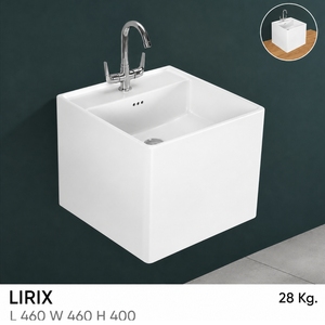 LIRIX Lavabo Cuadrado de Pared con Desagüe Integrado, Diseño Minimalista, Grifo Cromado de un Solo Orificio con Manija de Palanca, Acabado Brillante, 12L - Product Image 3