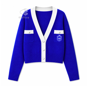 เสื้อคาร์ดิแกน Zeta Phi Beta Sorority สำหรับผู้หญิง ปักลายตราสัญลักษณ์ คอวี ติดกระดุม เสื้อถักไหมพรม สไตล์เครื่องแต่งกายมหาวิทยาลัยกรีก เสื้อคลุม - Product Image 1