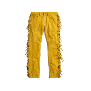 Pantalon en cuir pour homme, style western, en cuir de vachette véritable, coupe droite et taille mi-haute, grammage lourd, respirant, avec logo et taille personnalisables - Product Image 1