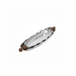 Plateau de service moderne en acier inoxydable, élégant plateau en métal argenté pour hôtel et maison, fournisseur de vaisselle décorative - Product Image 1