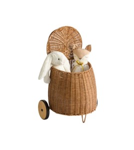 Panier de rangement roulant en rotin naturel tressé avec roues en bois et poignée pour l'organisation de la chambre d'enfant et de la crèche, fabriqué au Vietnam - Product Image 4