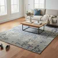 Tapis d'appoint en pure laine noué à la main, luxueux, bleu gris vieilli, abstrait, pour salon moderne