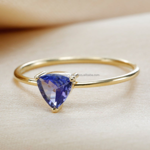 925 plata esterlina laboratorio creado tanzanita cuarzo piedra preciosa oro vermeil delicado apilamiento solitario anillo chapado en oro fino - Product Image 1