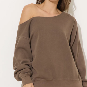 เสื้อสเวตเชิ้ตโอเวอร์ไซส์สีน้ำตาลสำหรับผู้หญิง แบรนด์ Winter Shoulder Sorority ผ้าฝ้ายฟลีซหนานุ่ม ทรงหลวม สวมใส่สบาย เหมาะสำหรับกิจกรรมกีฬา - Product Image 1