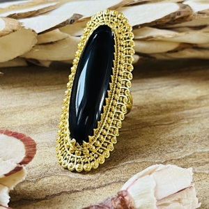 Unique Design Black Onyx Brass <b>Ring</b> 18k <b>Gold</b> Plated Large Gemstone <b>Ring</b> <b>Cocktail</b> Chunky Statement <b>Ring</b> Wholesale <b>Ring</b> For Women - Product Image 3
