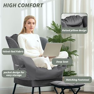 Set Moderno di Poltrona a Dondolo e Poggiapiedi in Tessuto Grigio con Tasche Laterali, Sedia Relax per Soggiorno e Camera da Letto - Product Image 4