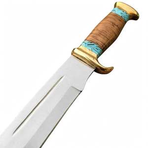 Outil utilitaire robuste en acier fixe avec cadre en acier poli, double protection en laiton et manche en résine turquoise et bois - Product Image 3