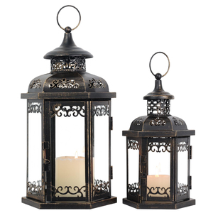 Metal Candle <b>Lanterns</b> <b>Set</b> Of 2 Bronze Powder Coated Indoor & Outdoor Decorative Hanging <b>Lantern</b> For Wedding Farmhouse Home Decor - Product Image 1