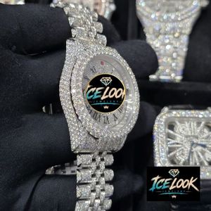 นาฬิกาข้อมือผู้ชาย ICE LOOK หรูหรา ตัวเรือนสแตนเลสสตีล ประดับเพชรโมอิสซาไนต์ ขนาด 41 มม. ระบบอนาล็อก ควอตซ์ เรืองแสง กระจกแซฟไฟร์ ปุ่มกดแบบซ่อน - Product Image 5