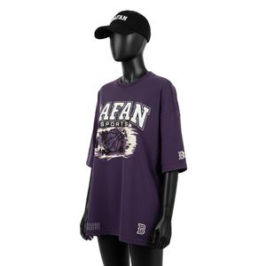 Camiseta Extra Grande para Mujer, Algodón Jersey Grueso GSM, Transpirable, Impresión en Serigrafía Morada, Logotipo Personalizado, Camisetas Extra Grandes de Algodón para Mujer - Product Image 4