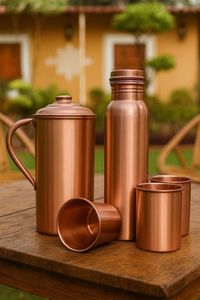 Bouteille d'eau ergonomique en cuivre pur, fabriquée à la main, avec une large ouverture et un bouchon à vis, pour la maison et le bureau - Product Image 3