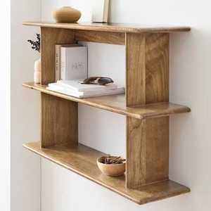 Rustic Solid Wood 3 Tier <b>Wall</b> <b>Mounted</b> <b>Shelf</b> Modern Minimalist Open Storage Display Ledge Living Room Bookshelf Rack Unit - Product Image 1